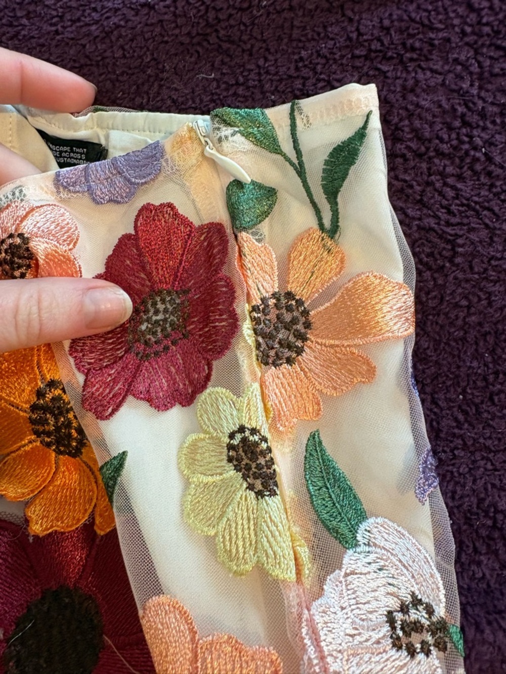 Finesse Addie Embroidered Flower Multicolor Appliqué Mini Skirt Whimsical Fairy - Picture 7 of 10